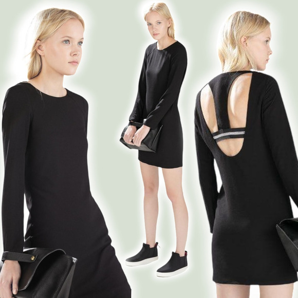 ZARA Black Mini Dress Open Back Sz Medium Lined - Picture 1 of 5